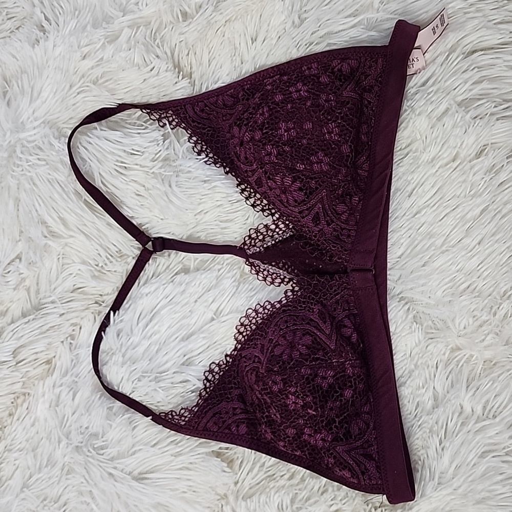 Victoria’s Secret Maroon lace bralette front clasp Racerback Large